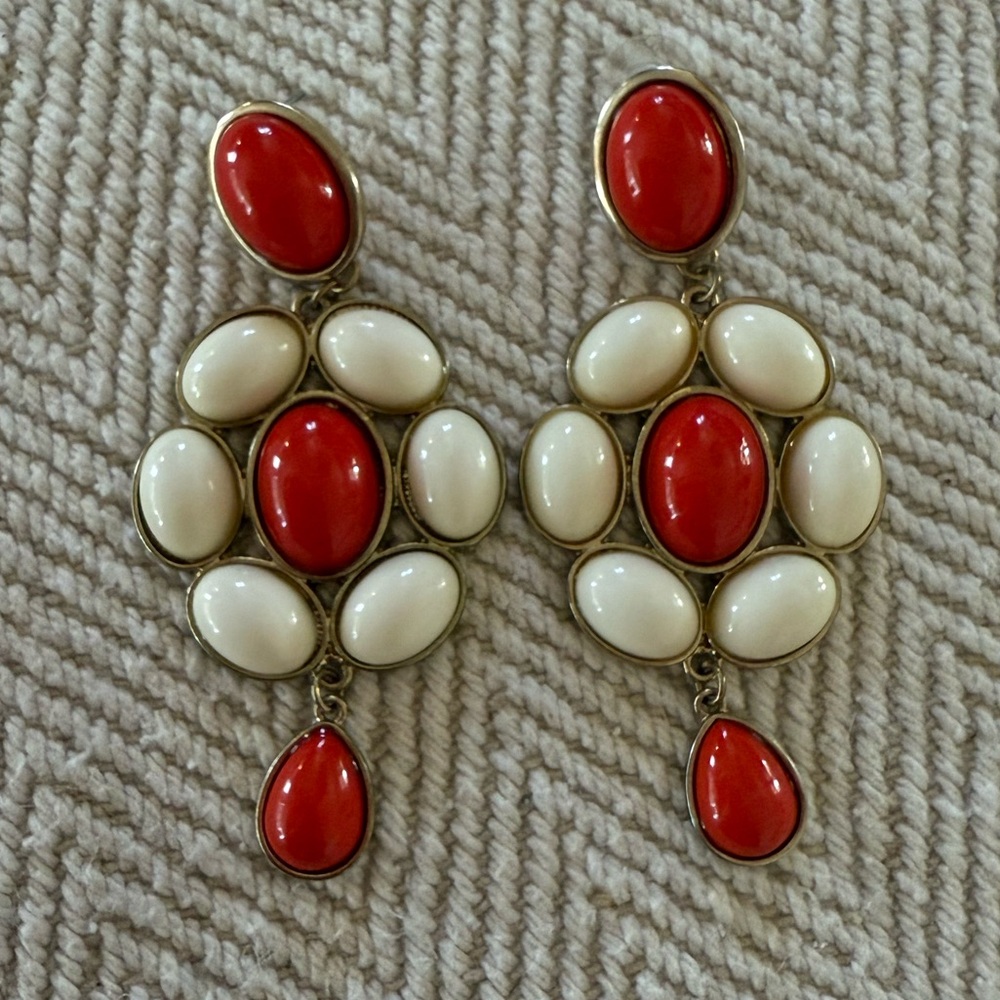 Vintage Statement Red and Cream Drop Earrings - Picture 1 of 3